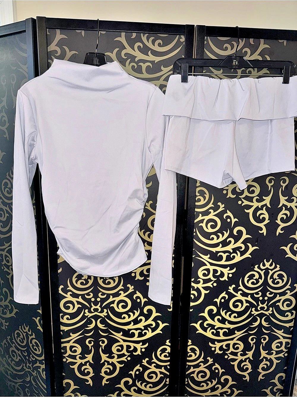 Fashion Nova Tatiana Mock Neck Long Sleeve Micro Short Set Silver Large